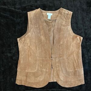 CHICO’S SUEDE LEATHER BROWN VEST SIZE 1 EXCELLENT PRE-OWNED CONDITION..